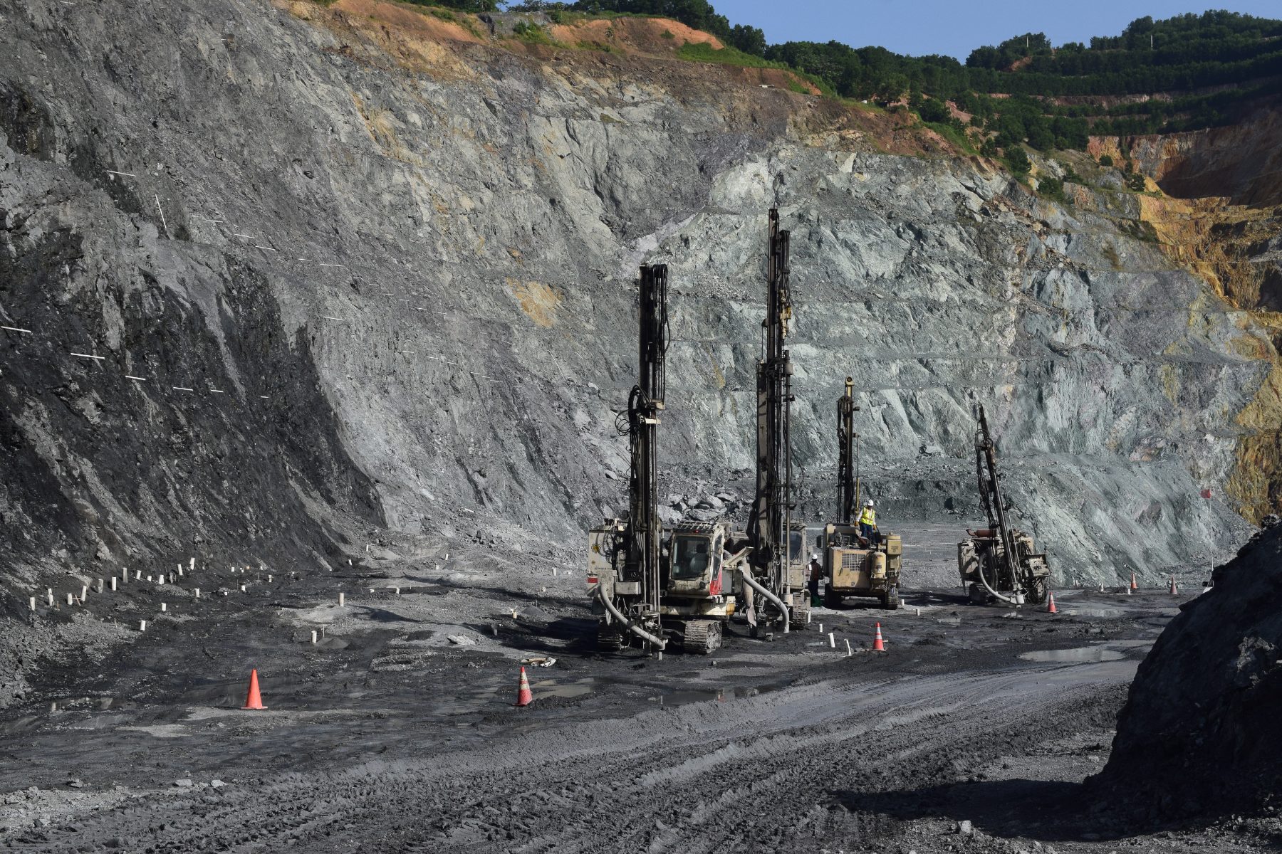 Drill rigs on the bench, mining and quarry operations